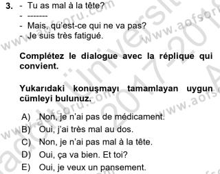 Aof Fransizca 1 Dersi 2017 2018 Yili Vize Ara Sinavi Aof Soru