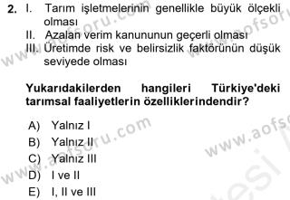 Aof Tarim Ekonomisi Dersi 2018 2019 Yili Final Donem Sonu Sinavi Aof Soru