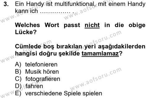 Almanca 2 Dersi 2013 - 2014 Yılı Tek Ders Sınav Soruları 3. Soru
