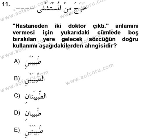 Arapça 1 Dersi Ara Sınavı Deneme Sınav Soruları 11. Soru