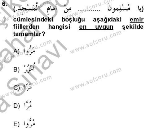 Arapça 2 Dersi Ara Sınavı Deneme Sınav Soruları 6. Soru