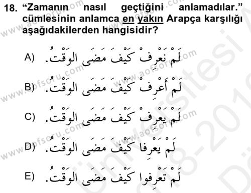 Arapça 2 Dersi Ara Sınavı Deneme Sınav Soruları 18. Soru