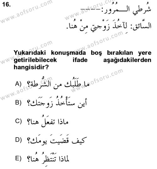 Arapça 3 Dersi Ara Sınavı Deneme Sınav Soruları 16. Soru