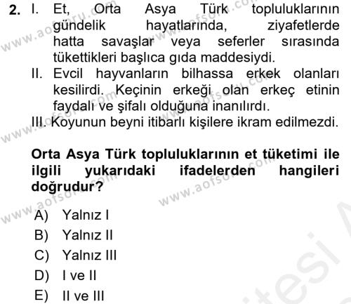 Türk Mutfak Kültürü Dersi 2017 - 2018 Yılı (Final) Dönem Sonu Sınav Soruları 2. Soru