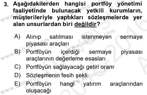 Portföy Yönetimi Dersi 2015 - 2016 Yılı (Vize) Ara Sınav Soruları 3. Soru