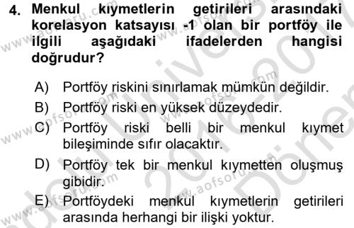 Portföy Yönetimi Dersi 2016 - 2017 Yılı (Final) Dönem Sonu Sınav Soruları 4. Soru