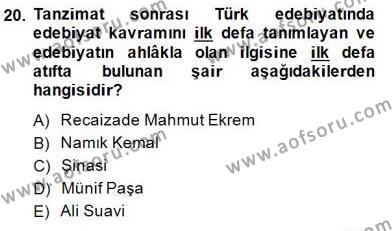 Yeni Türk Edebiyatına Giriş 1 Dersi Ara Sınavı Deneme Sınav Soruları 20. Soru