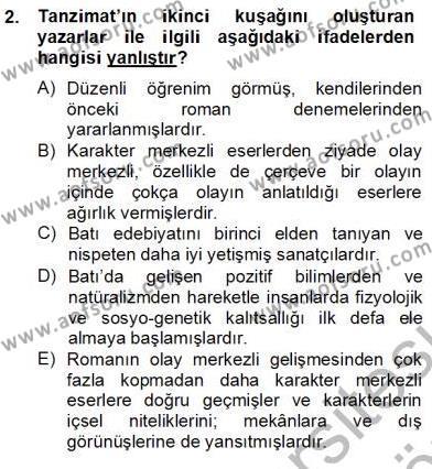 Tanzimat Dönemi Türk Edebiyatı 2 Dersi 2012 - 2013 Yılı (Final) Dönem Sonu Sınav Soruları 2. Soru