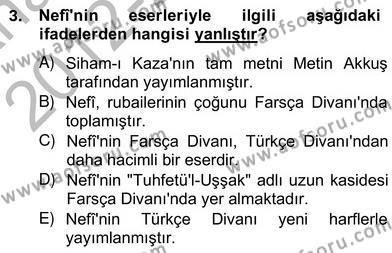 XVII. Yüzyıl Türk Edebiyatı Dersi 2012 - 2013 Yılı (Vize) Ara Sınav Soruları 3. Soru