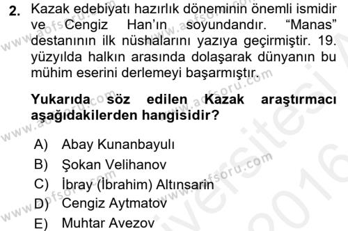 Çağdaş Türk Edebiyatları 2 Dersi Ara Sınavı Deneme Sınav Soruları 2. Soru