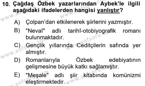 Çağdaş Türk Edebiyatları 2 Dersi Ara Sınavı Deneme Sınav Soruları 10. Soru