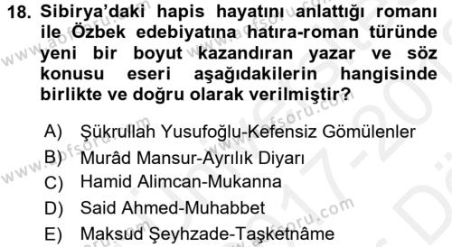 Çağdaş Türk Edebiyatları 2 Dersi Ara Sınavı Deneme Sınav Soruları 18. Soru