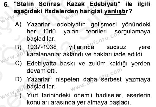 Çağdaş Türk Edebiyatları 2 Dersi Ara Sınavı Deneme Sınav Soruları 6. Soru