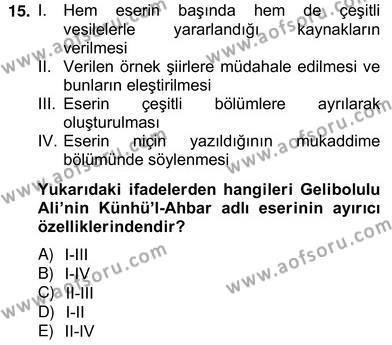 Eski Türk Edebiyatının Kaynaklarından Şair Tezkireleri Dersi Ara Sınavı Deneme Sınav Soruları 15. Soru