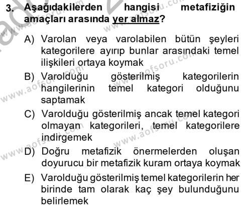 Metafizik Dersi 2013 - 2014 Yılı (Vize) Ara Sınav Soruları 3. Soru