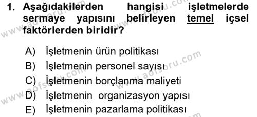 Aof Finansal Yonetim 1 Dersi 2015 2016 Yili Final Donem Sonu Sinavi Aof Soru