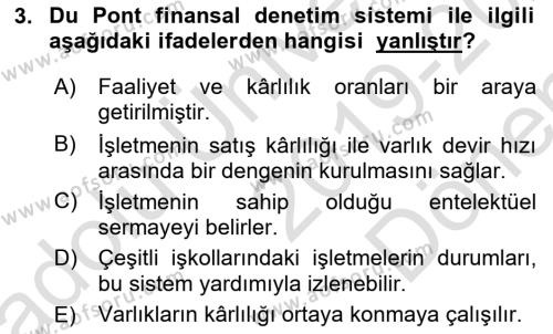 Finansal Yönetim Dersi 2018 - 2019 Yılı (Final) Dönem Sonu Sınav Soruları 3. Soru