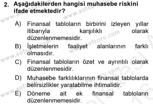 Finansal Tablolar Analizi Dersi 2015 - 2016 Yılı (Vize) Ara Sınav Soruları 2. Soru