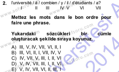 Fransızca 1 Dersi Ara Sınavı Deneme Sınav Soruları 2. Soru