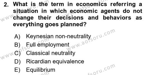 Introduction to Economics 2 Dersi 2020 - 2021 Yılı Yaz Okulu Sınav Soruları 2. Soru