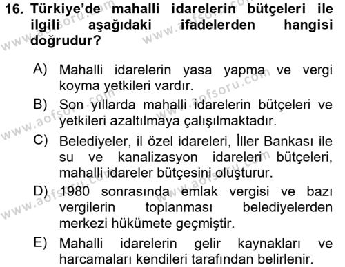Türkiye Ekonomisi Dersi Ara Sınavı Deneme Sınav Soruları 16. Soru