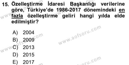 Türkiye Ekonomisi Dersi Ara Sınavı Deneme Sınav Soruları 15. Soru