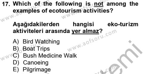 Turizm İçin İngilizce 2 Dersi Ara Sınavı Deneme Sınav Soruları 17. Soru