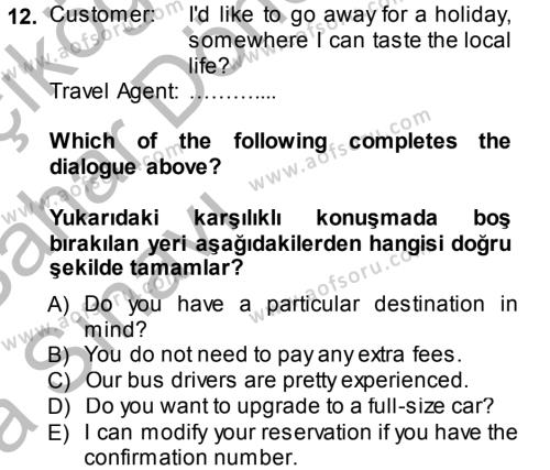 Turizm İçin İngilizce 2 Dersi Ara Sınavı Deneme Sınav Soruları 12. Soru
