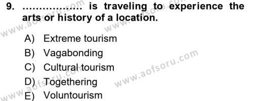 Turizm İçin İngilizce 2 Dersi Ara Sınavı Deneme Sınav Soruları 9. Soru