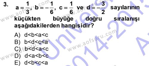 Genel Matematik Dersi 2014 - 2015 Yılı (Vize) Ara Sınav Soruları 3. Soru