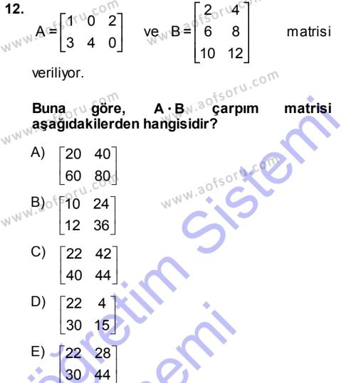 Matematik 1 Dersi 2013 - 2014 Yılı (Final) Dönem Sonu Sınavı 12. Soru