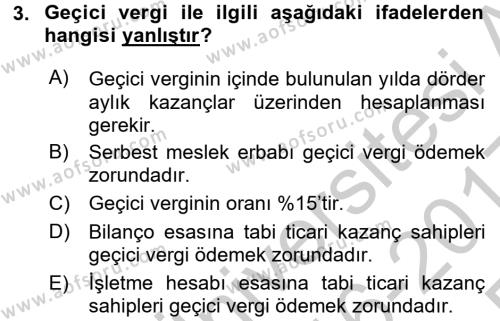 Türk Vergi Sistemi Dersi 2016 - 2017 Yılı 3 Ders Sınav Soruları 3. Soru