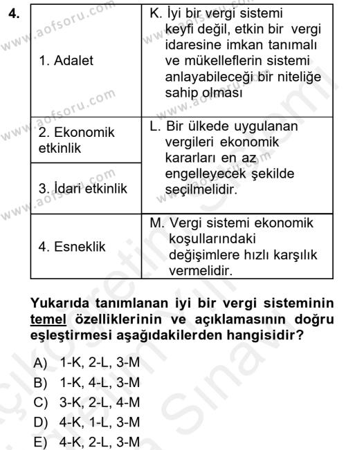 AÖF Vergi Teorisi Dersi Ara Sınavı Deneme Sınav Soruları - AÖF Soru