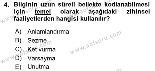 AÖF Psikoloji Dersi 2021 - 2022 Yılı (Final) Dönem Sonu Sınavı - AÖF Soru