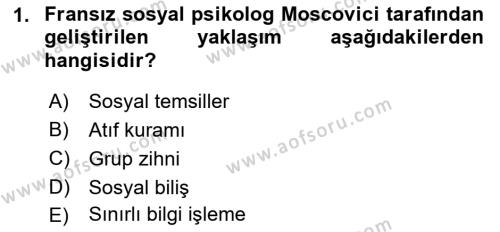 AÖF Sosyal Psikoloji 1 Dersi 2018 - 2019 Yılı (Final) Dönem Sonu Sınavı ...