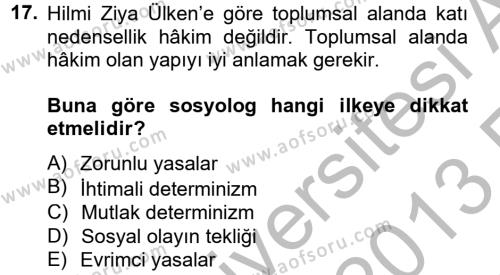 Türk Sosyologları Dersi Ara Sınavı Deneme Sınav Soruları 17. Soru