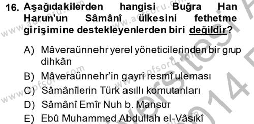 İlk Müslüman Türk Devletleri Dersi Ara Sınavı Deneme Sınav Soruları 16. Soru