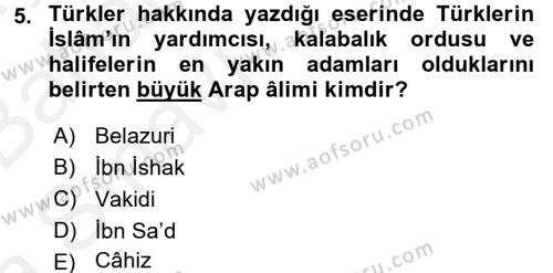 İlk Müslüman Türk Devletleri Dersi Ara Sınavı Deneme Sınav Soruları 5. Soru