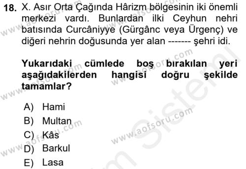 İlk Müslüman Türk Devletleri Dersi Ara Sınavı Deneme Sınav Soruları 18. Soru