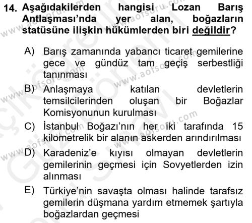 Atatürk İlkeleri Ve İnkılap Tarihi 1 Dersi 2016 - 2017 Yılı (Final) Dönem Sonu Sınav Soruları 14. Soru