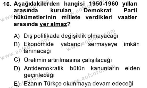 AÖF Atatürk İlkeleri Ve İnkılap Tarihi 2 Dersi 2013 - 2014 Yılı Dönem