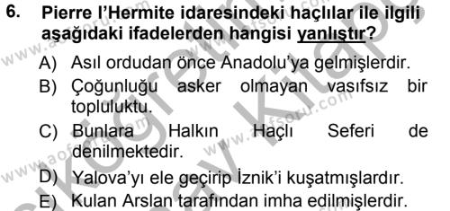Türkiye Selçuklu Tarihi Dersi Ara Sınavı Deneme Sınav Soruları 6. Soru