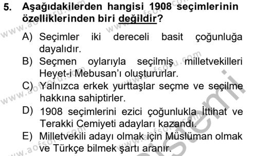 Türkiye Cumhuriyeti Siyasî Tarihi Dersi Ara Sınavı Deneme Sınav Soruları 5. Soru