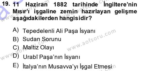 Osmanlı Tarihi (1876–1918) Dersi Ara Sınavı Deneme Sınav Soruları 19. Soru