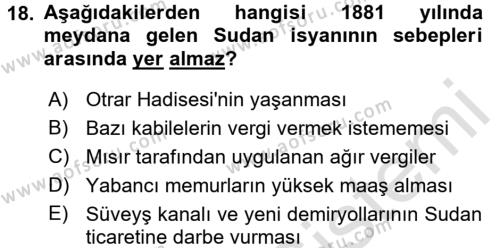 Osmanlı Tarihi (1876–1918) Dersi Ara Sınavı Deneme Sınav Soruları 18. Soru