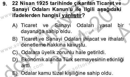 Türkiye Cumhuriyeti İktisat Tarihi Dersi Ara Sınavı Deneme Sınav Soruları 9. Soru