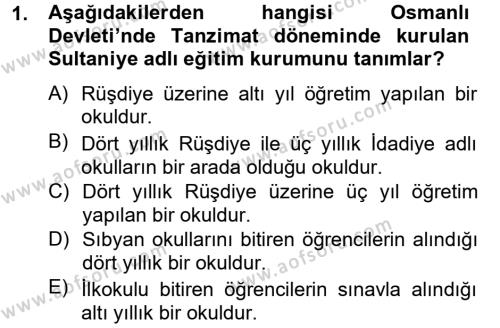 Türk Eğitim Tarihi Dersi 2012 - 2013 Yılı (Vize) Ara Sınav Soruları 1. Soru