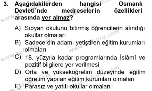 Türk Eğitim Tarihi Dersi 2012 - 2013 Yılı (Vize) Ara Sınav Soruları 3. Soru
