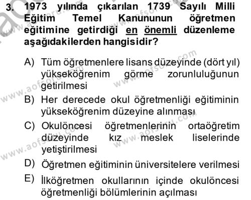 Türk Eğitim Tarihi Dersi 2013 - 2014 Yılı (Final) Dönem Sonu Sınav Soruları 3. Soru