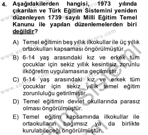 Türk Eğitim Tarihi Dersi 2013 - 2014 Yılı (Final) Dönem Sonu Sınav Soruları 4. Soru